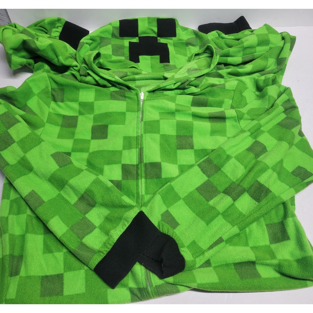 Minecraft Creeper Boys Green Fleece Union Suit Hooded Pajamas Size 14/16